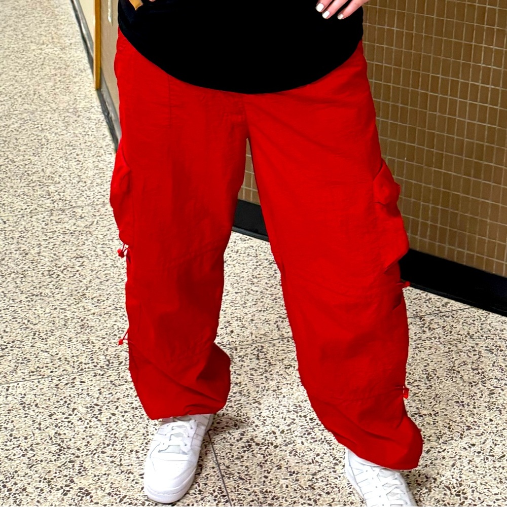 Red hip hop track pants